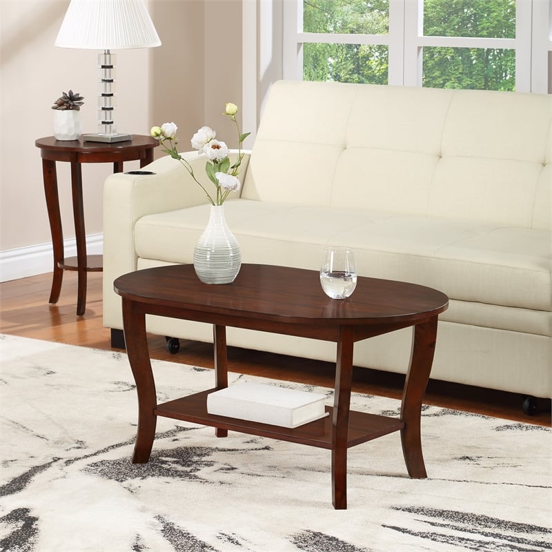 Pemberly Row Set of 2 End Table and Coffee Table in Espresso Wood