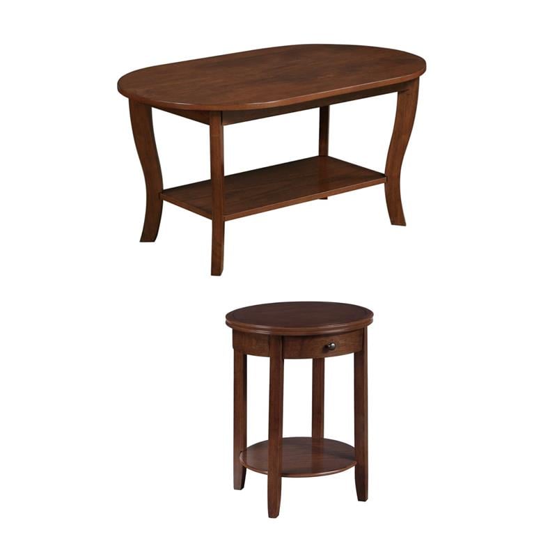 Pemberly Row Set of 2 End Table and Coffee Table in Espresso Wood