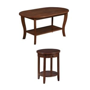 Pemberly Row Set of 2 End Table and Coffee Table in Espresso Wood