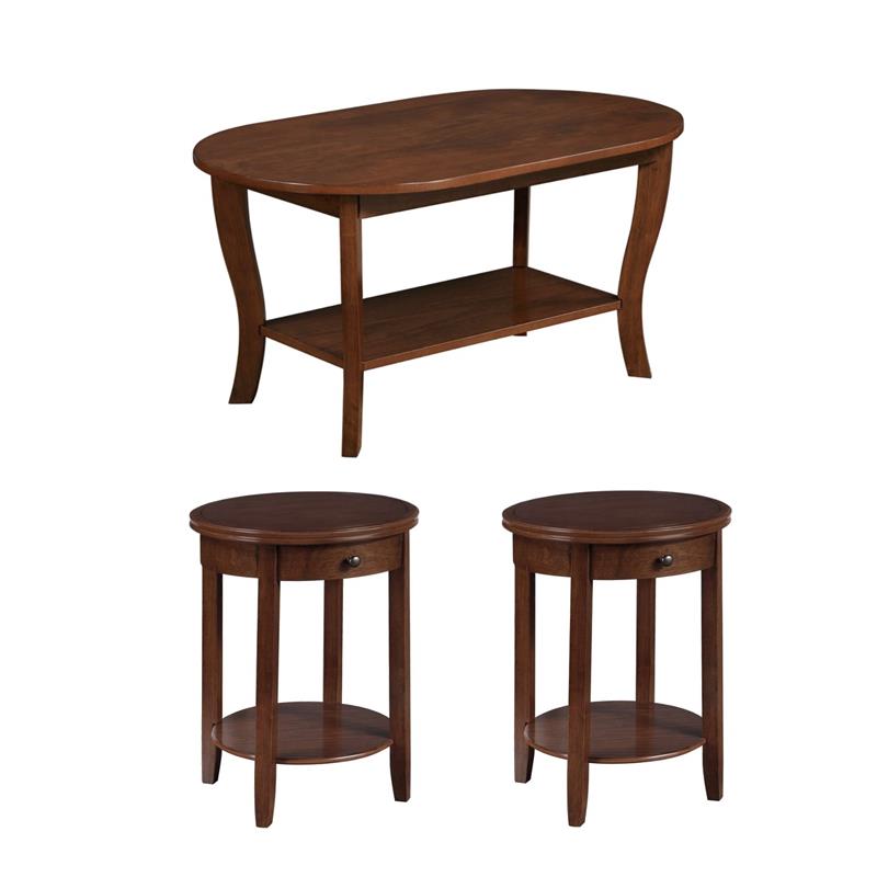 Pemberly Row Set of 3 - 2 End Tables and Coffee Table in Espresso Wood