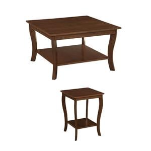 Pemberly Row Set of 2 Square End Table and Coffee Table in Espresso Wood