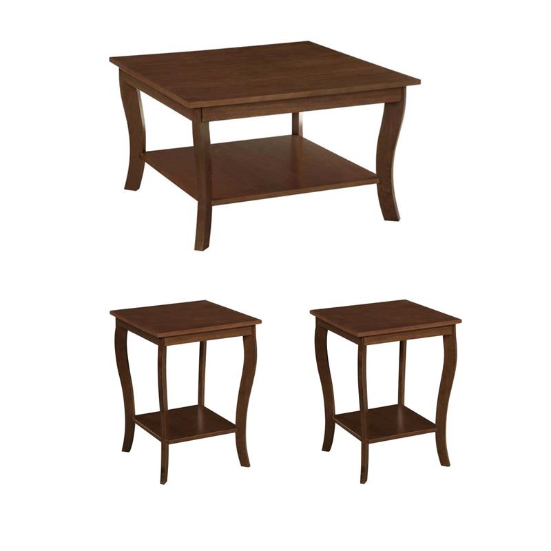 Pemberly Row Set of 3 - 2 Square End Tables and Coffee Table in Espresso Wood