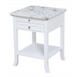 Pemberly Row Traditional End Table in White Wood & Faux Marble Top