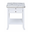 Pemberly Row Traditional End Table in White Wood & Faux Marble Top