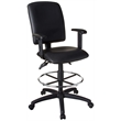Pemberly Row Multi Function Leather Drafting Stool with Adjustable Arms in Black