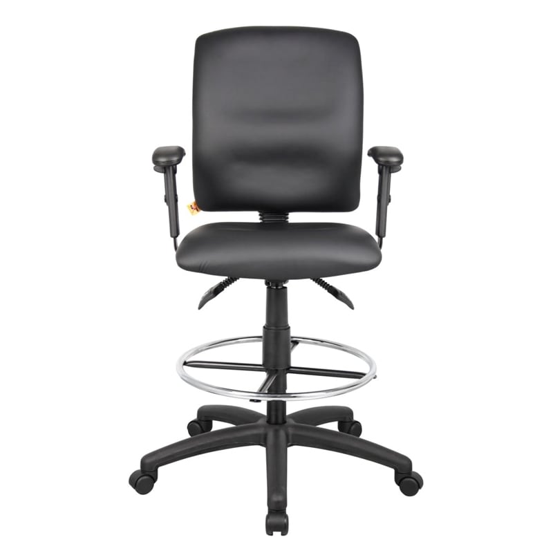 Pemberly Row Multi Function Leather Drafting Stool with Adjustable Arms in Black