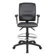 Pemberly Row Multi Function Leather Drafting Stool with Adjustable Arms in Black