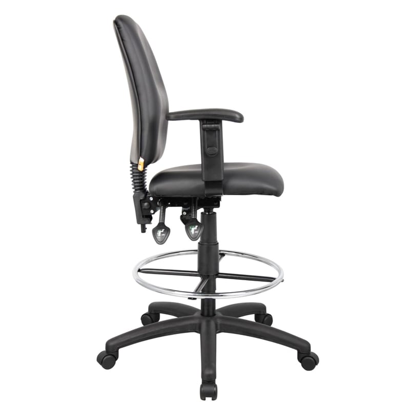 Pemberly Row Multi Function Leather Drafting Stool with Adjustable Arms in Black