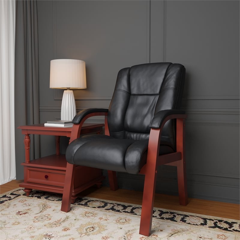 Pemberly Row Modern Mid-Back Upholstered Guest Chair in Black