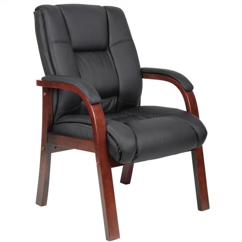 Pemberly Row Modern Mid-Back Upholstered Guest Chair in Black