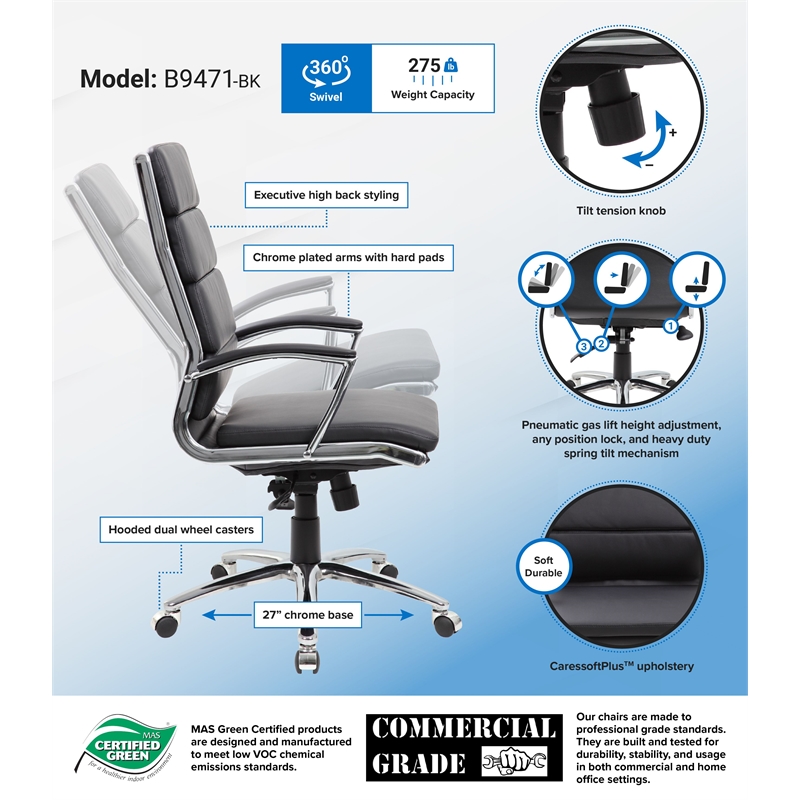 Pemberly Row Modern Upholstered Executive Chair in Black Finish