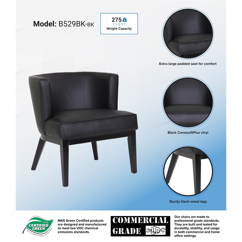 Pemberly Row Modern Faux Leather Reception Chair in Black and Driftwood