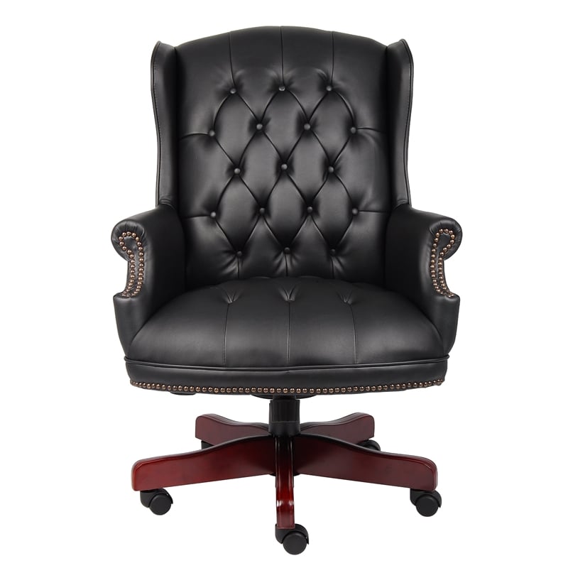 Pemberly Row Traditional High Back Faux Leather Tufted Executive Chair in Black