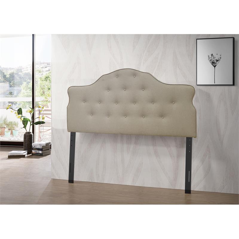 Pemberly Row Modern Fabric Arched Upholstered Panel Queen Headboard in Beige