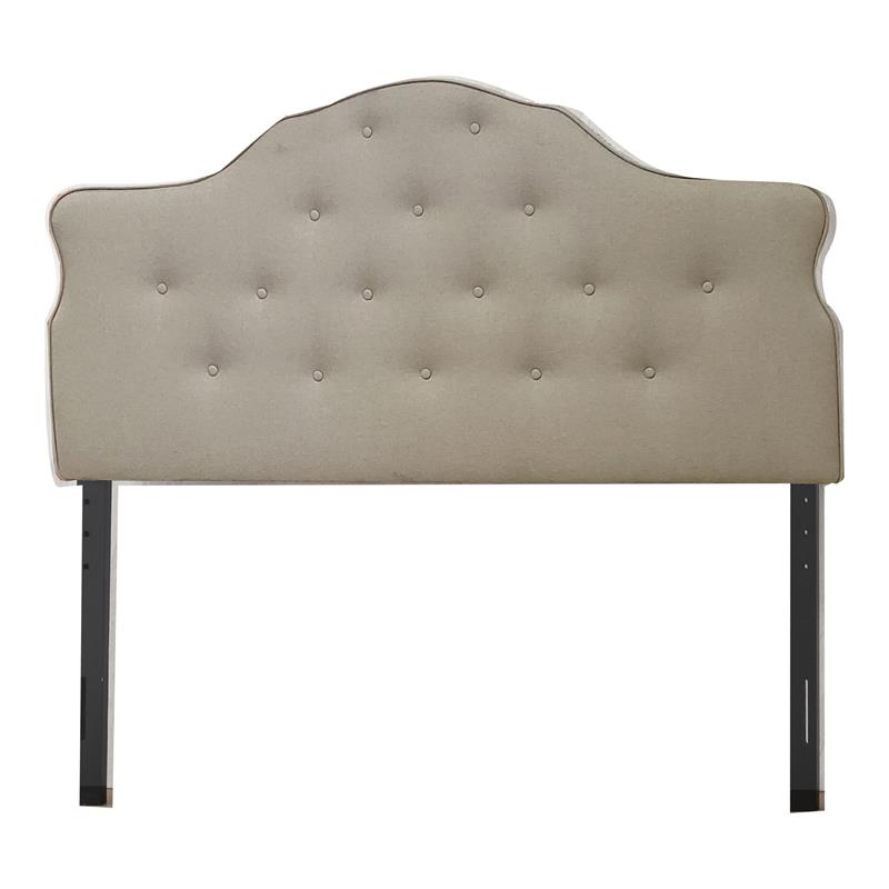 Pemberly Row Modern Fabric Arched Upholstered Panel Queen Headboard in Beige