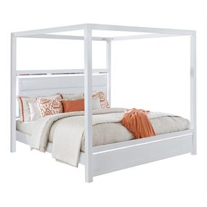 Pemberly Row Solid Wood and Faux Leather Upholstered Queen Bed in White
