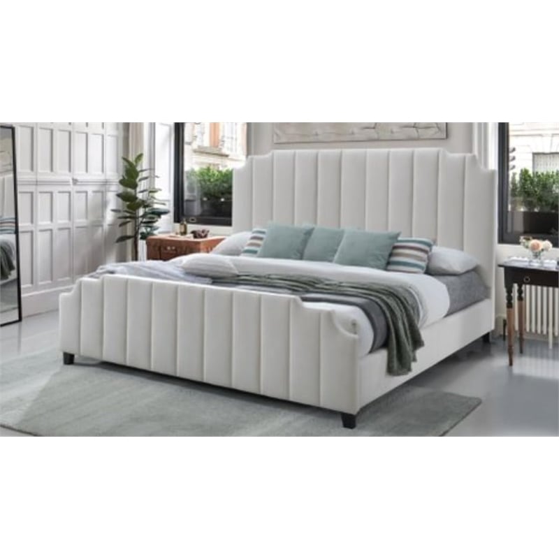 Pemberly Row Contemporary Channeled Woven Chenille Bed King in Beige