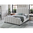 Pemberly Row Contemporary Channeled Woven Chenille Queen Wooden Bed in Beige