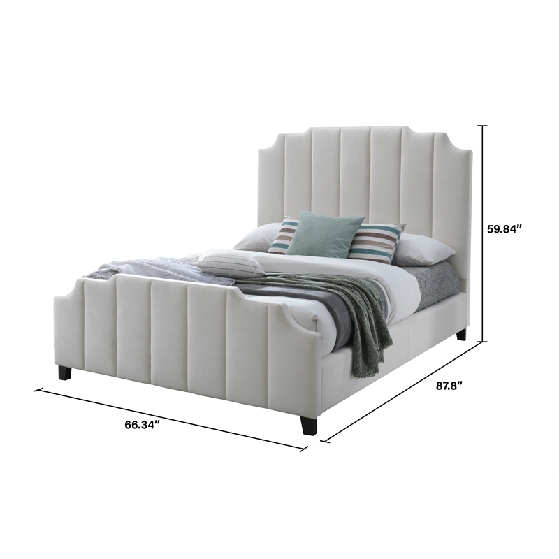 Pemberly Row Contemporary Channeled Woven Chenille Queen Wooden Bed in Beige