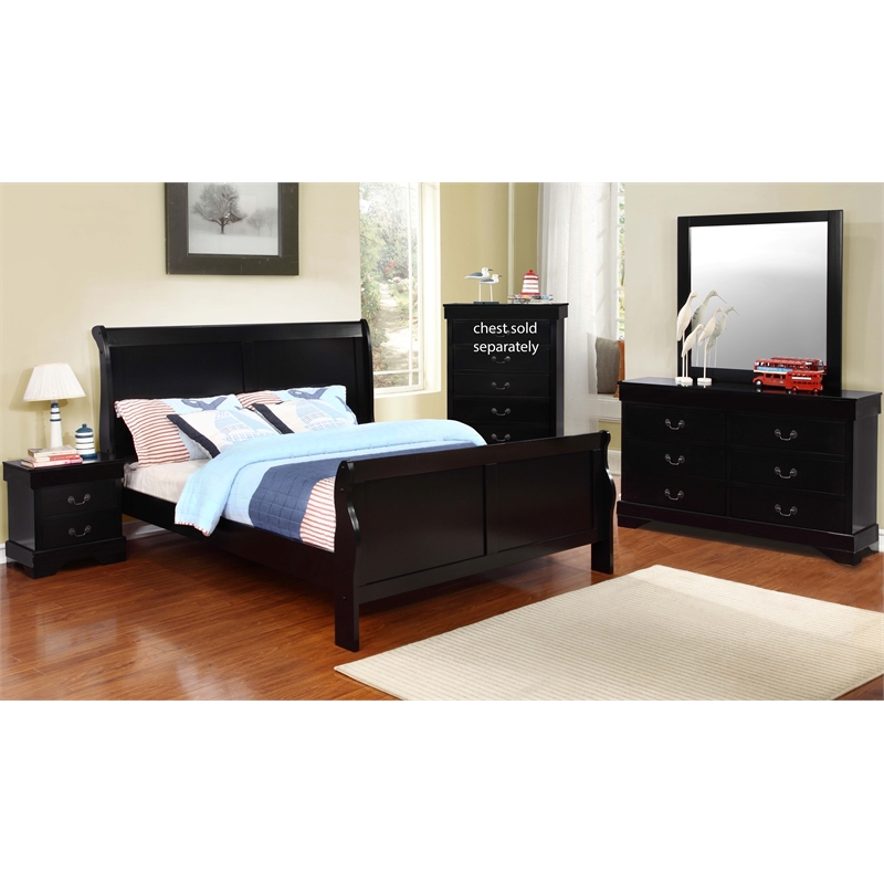 Pemberly Row Solid & Manufactured Wood King Size Sleigh Bed in Black