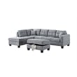 Pemberly Row Reversible Chaise Tweed Sectional with Ottoman in Dark Gray
