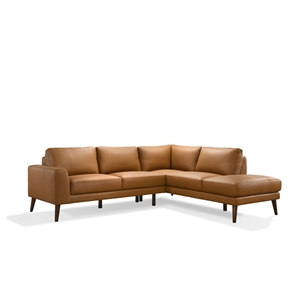 Pemberly Row 100&quot Wide Genuine Leather Sofa & Right Chaise in Match Brown