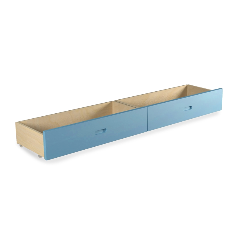 Pemberly Row Solid & Manufactured Wood Set of 2 Under Drawer on Rollers in Blue