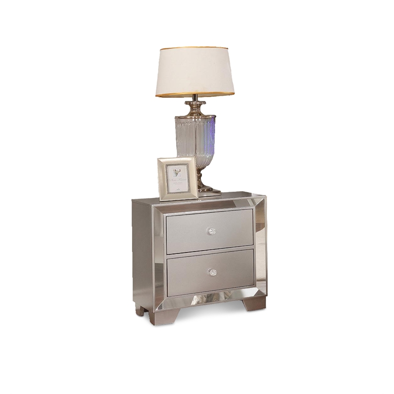 Pemberly Row Solid & Manufactured Wood Nightstand in Metallic Silver