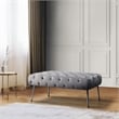 Pemberly Row Velvet Tufted Plywood Frame Bench in Gray with Silver Chrome Legs