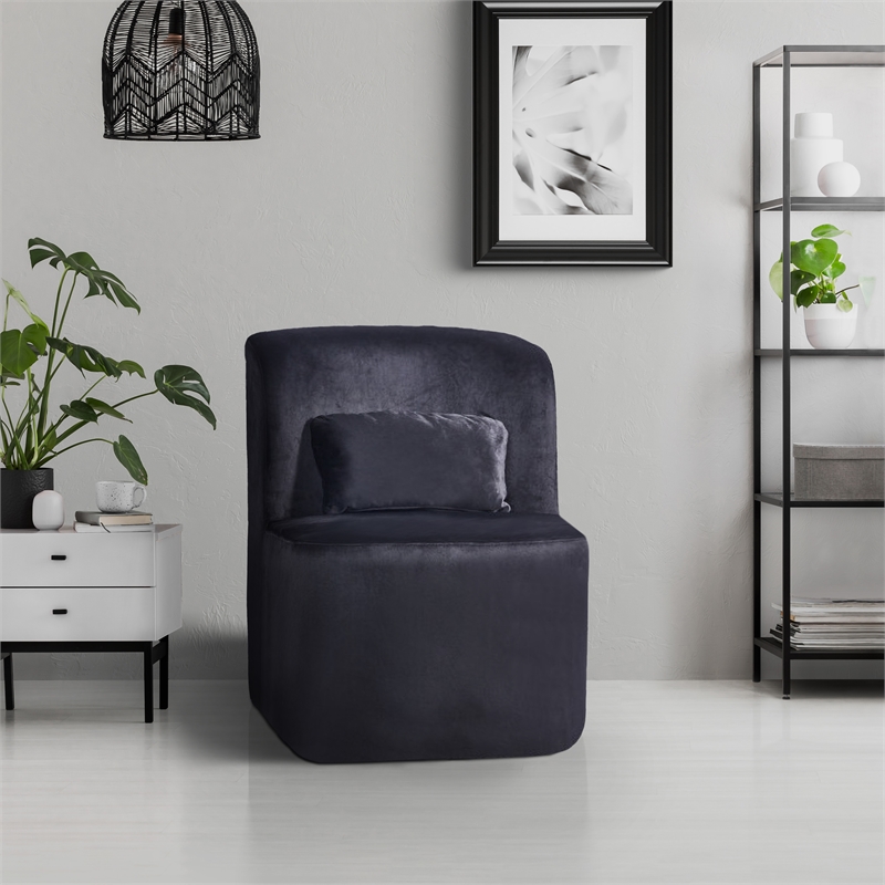 Pemberly Row Modern Glamour Velvet Slipper Accent Chair in Black