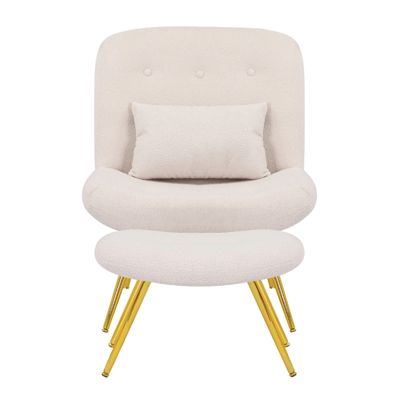 Pemberly Row Teddy Plush Fabric Latte Slipper Lounge Chair Set