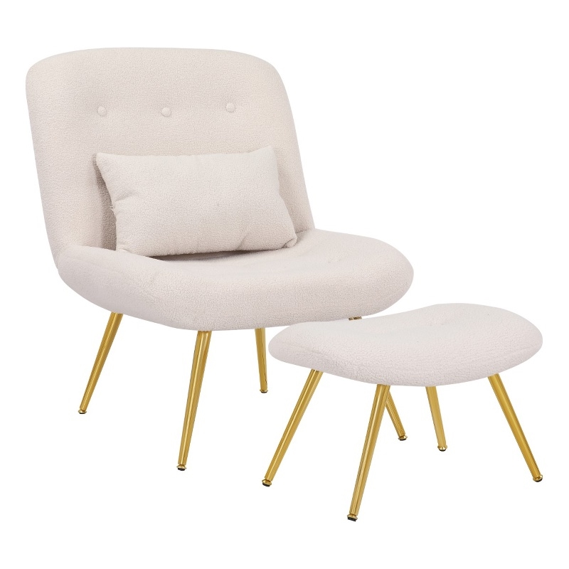 Pemberly Row Teddy Plush Fabric Latte Slipper Lounge Chair Set