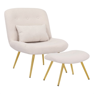 Pemberly Row Teddy Plush Fabric Latte Slipper Lounge Chair Set