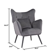 Pemberly Row Velvet Fabric Plywood Frame Wing Back Chair in Gray