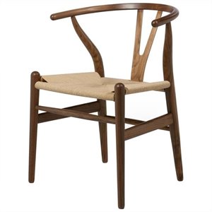Pemberly Row Contemporary 2 Woven Dining Chair in Walnut (Set of 2)