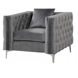 Pemberly Row Chesterfield 40&quot Button Tufted Velvet Contemporary Armchair-Gray