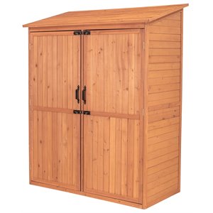 Pemberly Row Wood Storage Shed with Pull Out Crates in Medium Brown