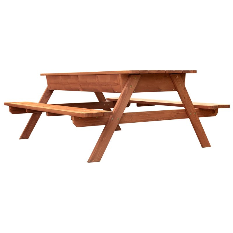 Pemberly Row Wood Picnic Table With Storage Compartment in Medium Brown