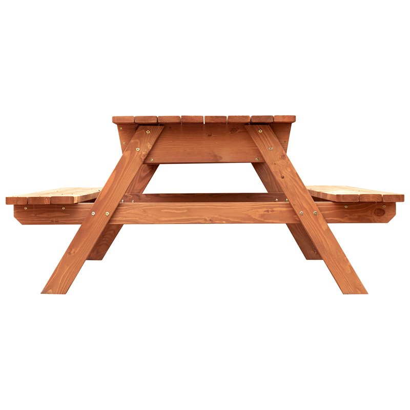 Pemberly Row Wood Picnic Table With Storage Compartment in Medium Brown