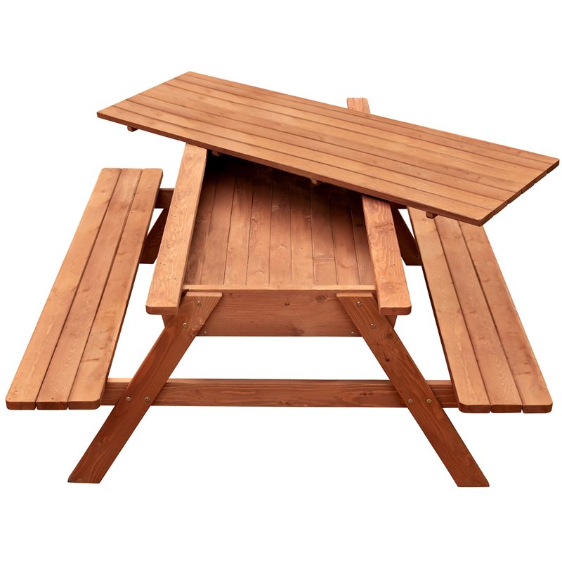 Pemberly Row Wood Picnic Table With Storage Compartment in Medium Brown