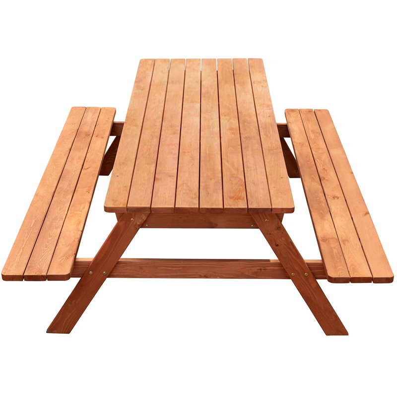 Pemberly Row Wood Picnic Table With Storage Compartment in Medium Brown