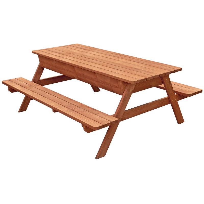 Pemberly Row Wood Picnic Table With Storage Compartment in Medium Brown