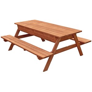 Pemberly Row Wood Picnic Table With Storage Compartment in Medium Brown