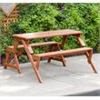 Pemberly Row Wood Convertible Picnic Table & Garden Bench in Medium Brown