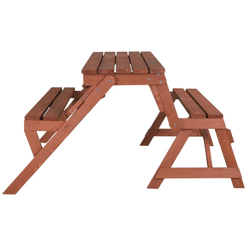Pemberly Row Wood Convertible Picnic Table & Garden Bench in Medium Brown