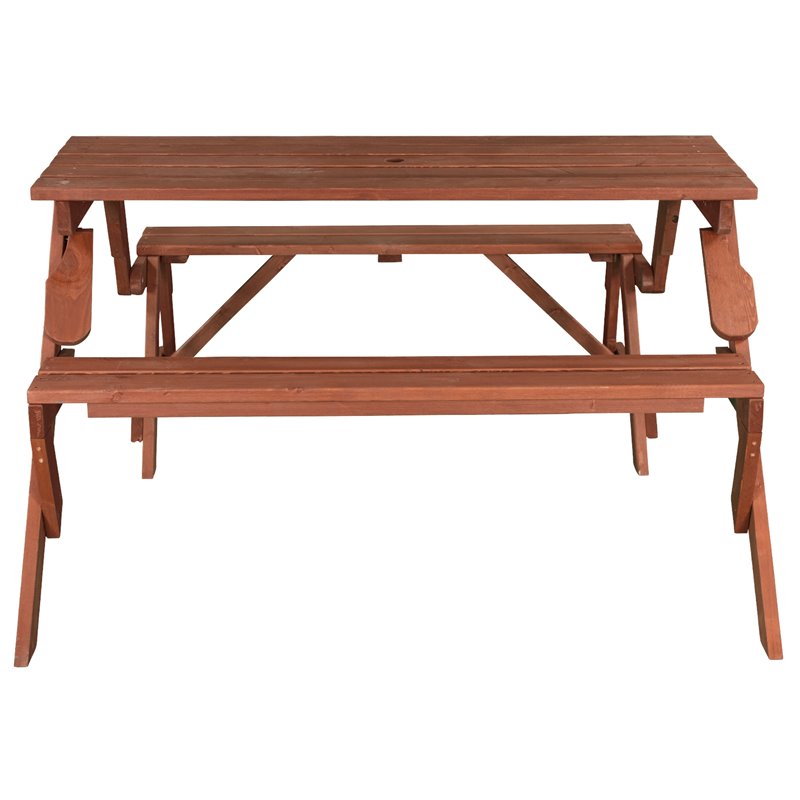Pemberly Row Wood Convertible Picnic Table & Garden Bench in Medium Brown