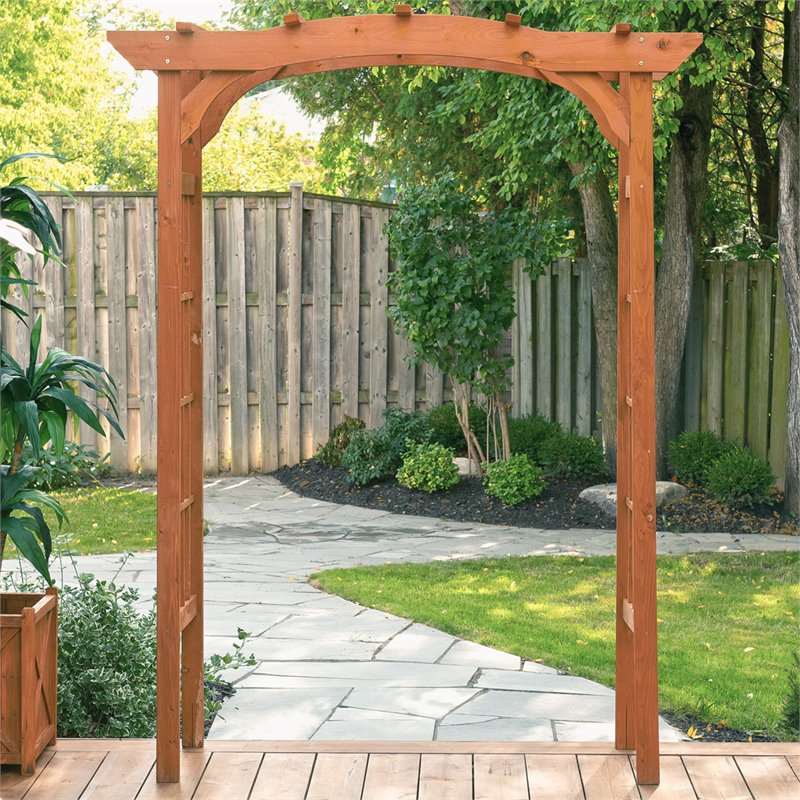 Pemberly Row Contemporary Wood Lattice Design Arbor in Medium Brown