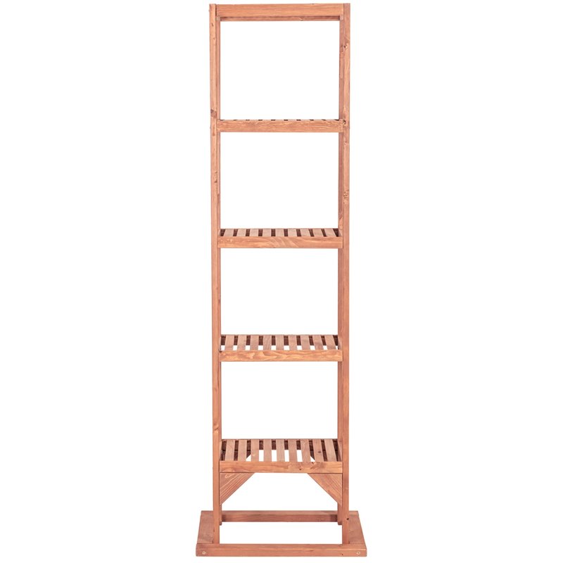 Pemberly Row Contemporary 5-Shelf Wood Tower Plant Stand in Medium Brown