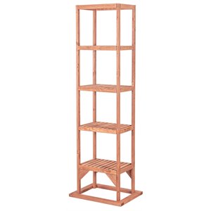 Pemberly Row Contemporary 5-Shelf Wood Tower Plant Stand in Medium Brown