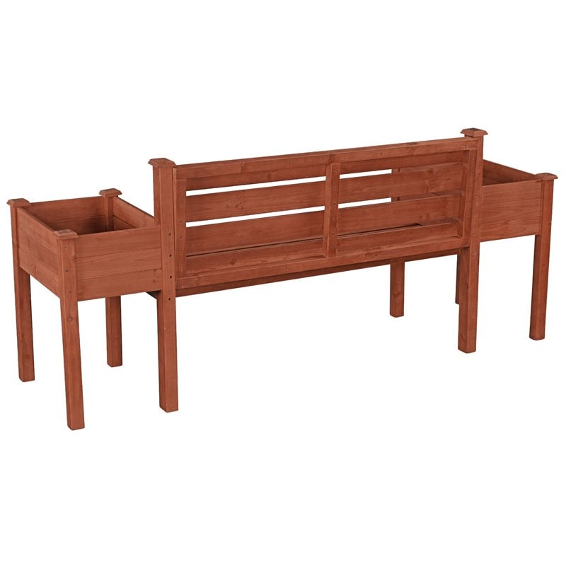 Pemberly Row Wood Planter Bench with Slanted Back Rest in Medium Brown